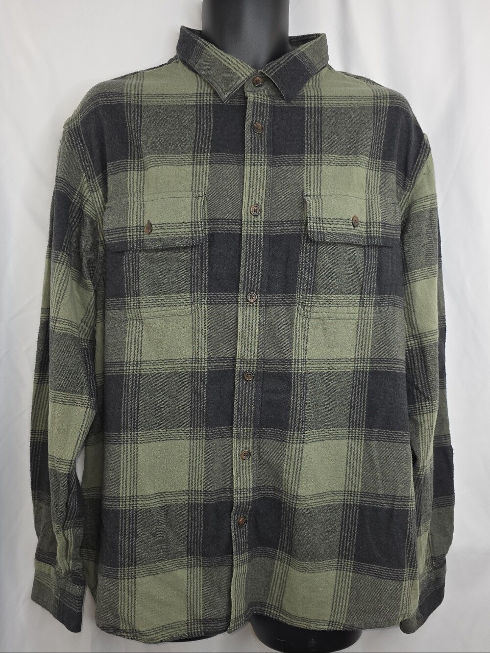 Old Navy Men's Green Black Plaid Button Down Flannel Shirt Size XXL CV-3756